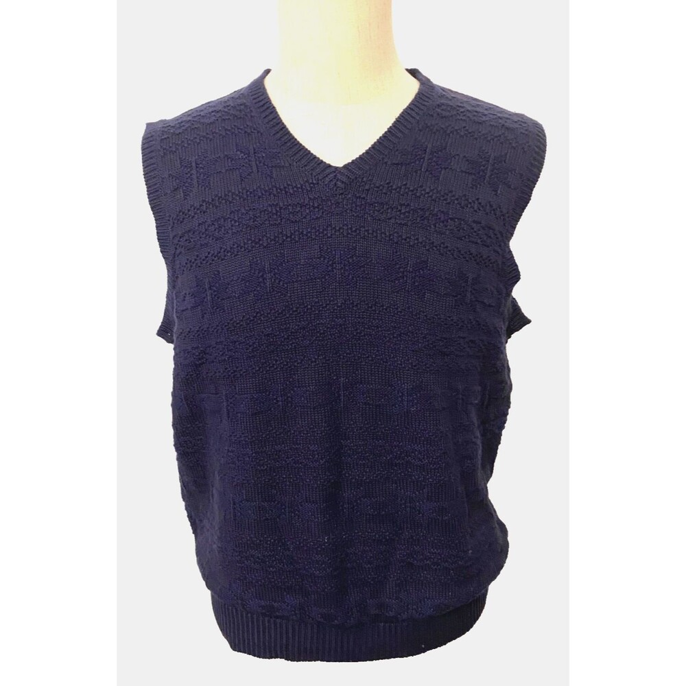 POLO GOLF RALPH LAUREN Mens M Cotton Cashmere Sweater Vest V-neck Knit Navy Blue